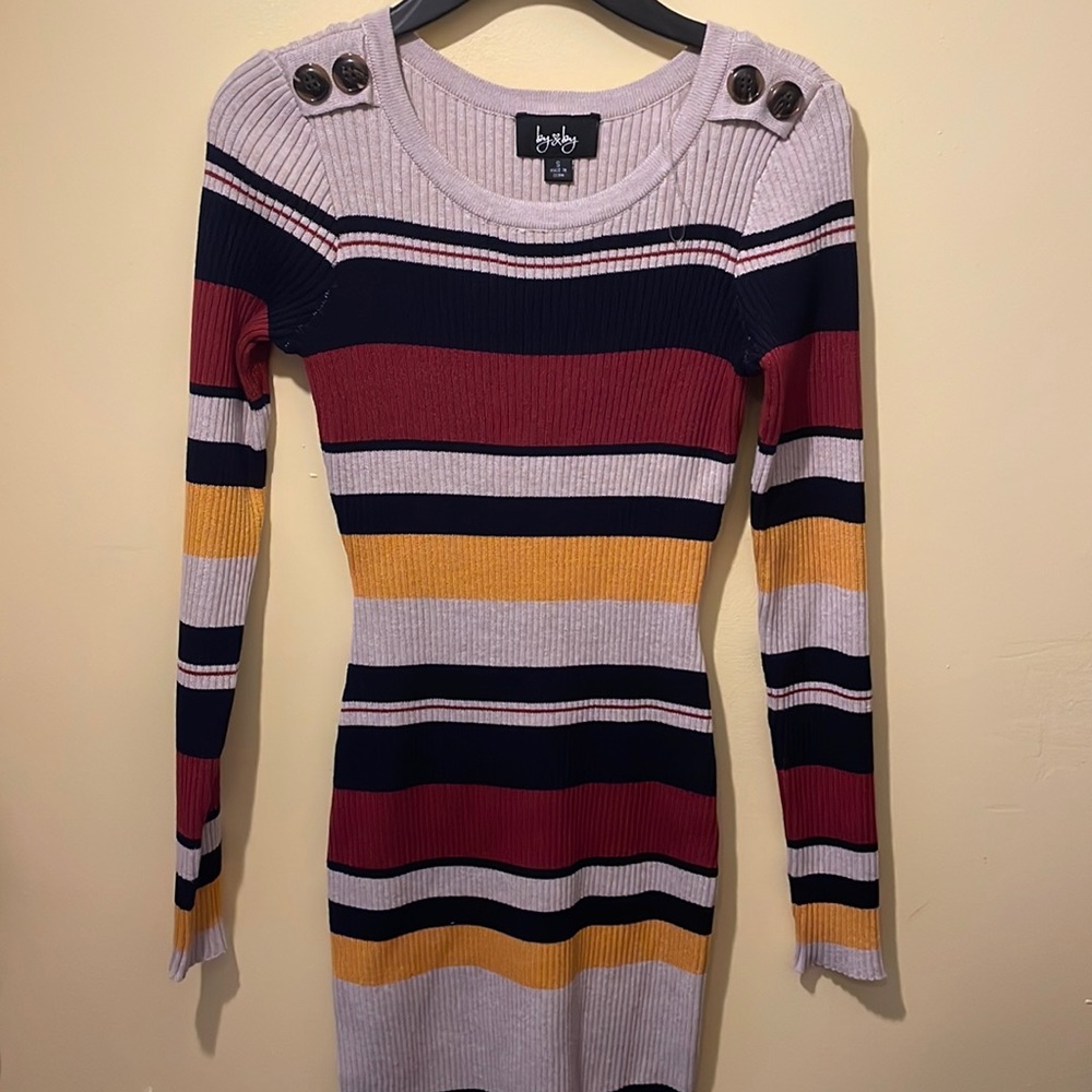 Stripped, Long-Sleeve Dress.